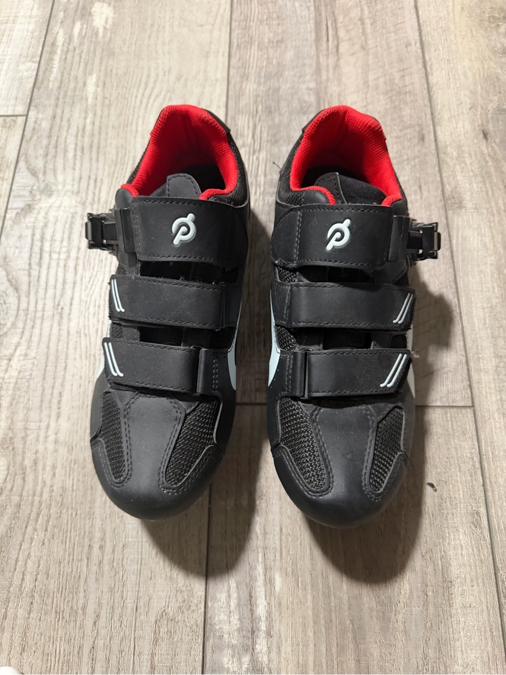 Peloton Black and Red Women's Cycling Shoes with White Accents